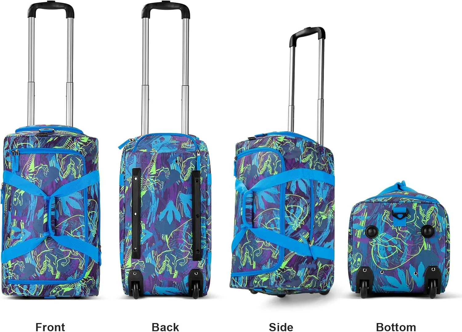 Choco Mocha Boys Dinosaur Suitcase with Wheels Kids Blue Rolling Duffle Bag for Camping Teen Boys Toddler Luggage Bag for Travel, 22inch