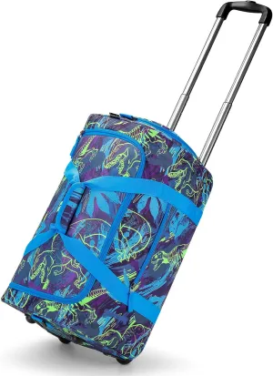 Choco Mocha Boys Dinosaur Suitcase with Wheels Kids Blue Rolling Duffle Bag for Camping Teen Boys Toddler Luggage Bag for Travel, 22inch