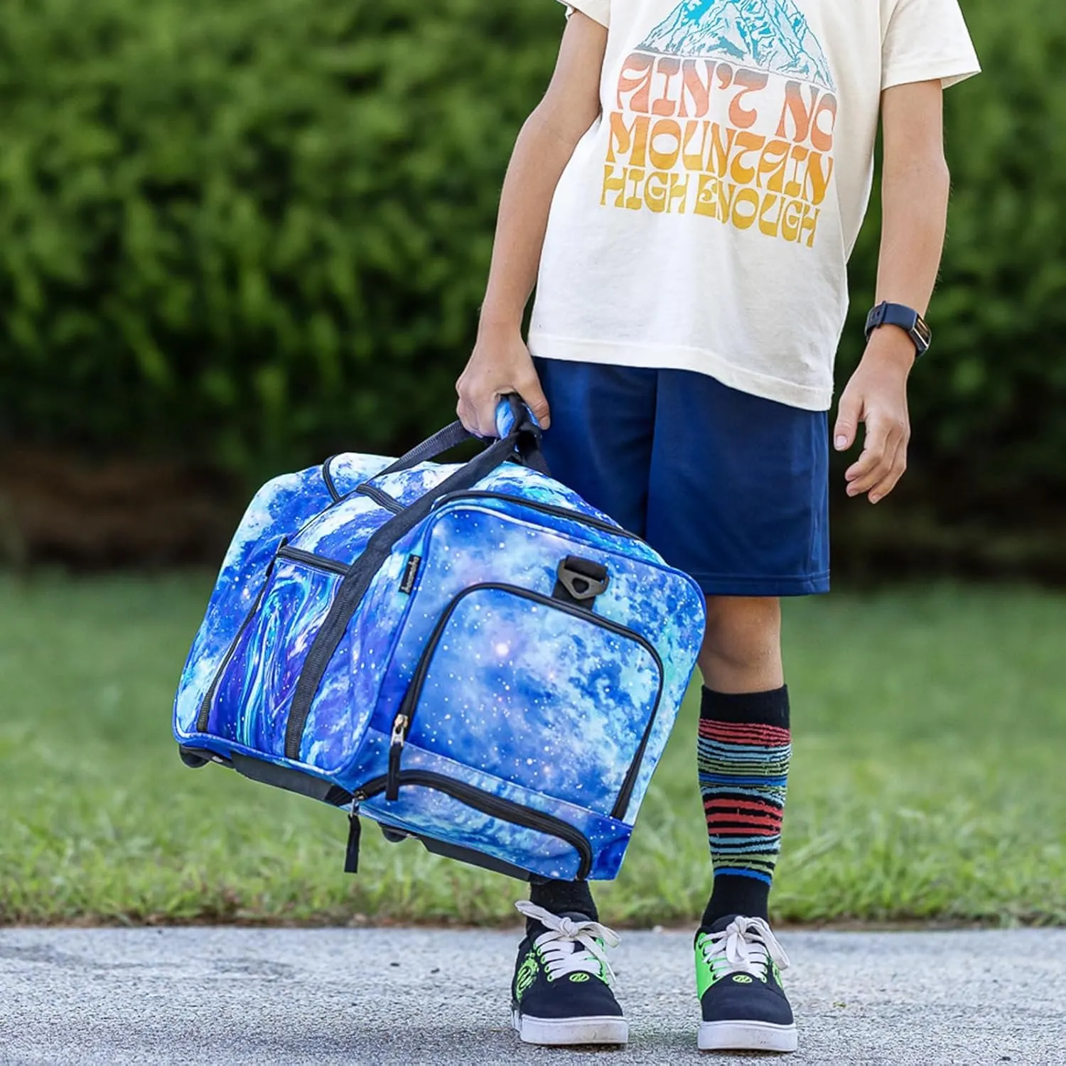 Choco Mocha Boys Dinosaur Suitcase with Wheels Kids Blue Rolling Duffle Bag for Camping Teen Boys Toddler Luggage Bag for Travel, 22inch