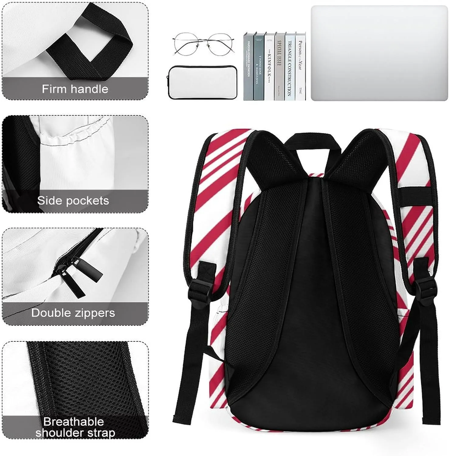 Christmas Candy Cane Casual Lightweight Large Capacity Travel Backpack Unisex