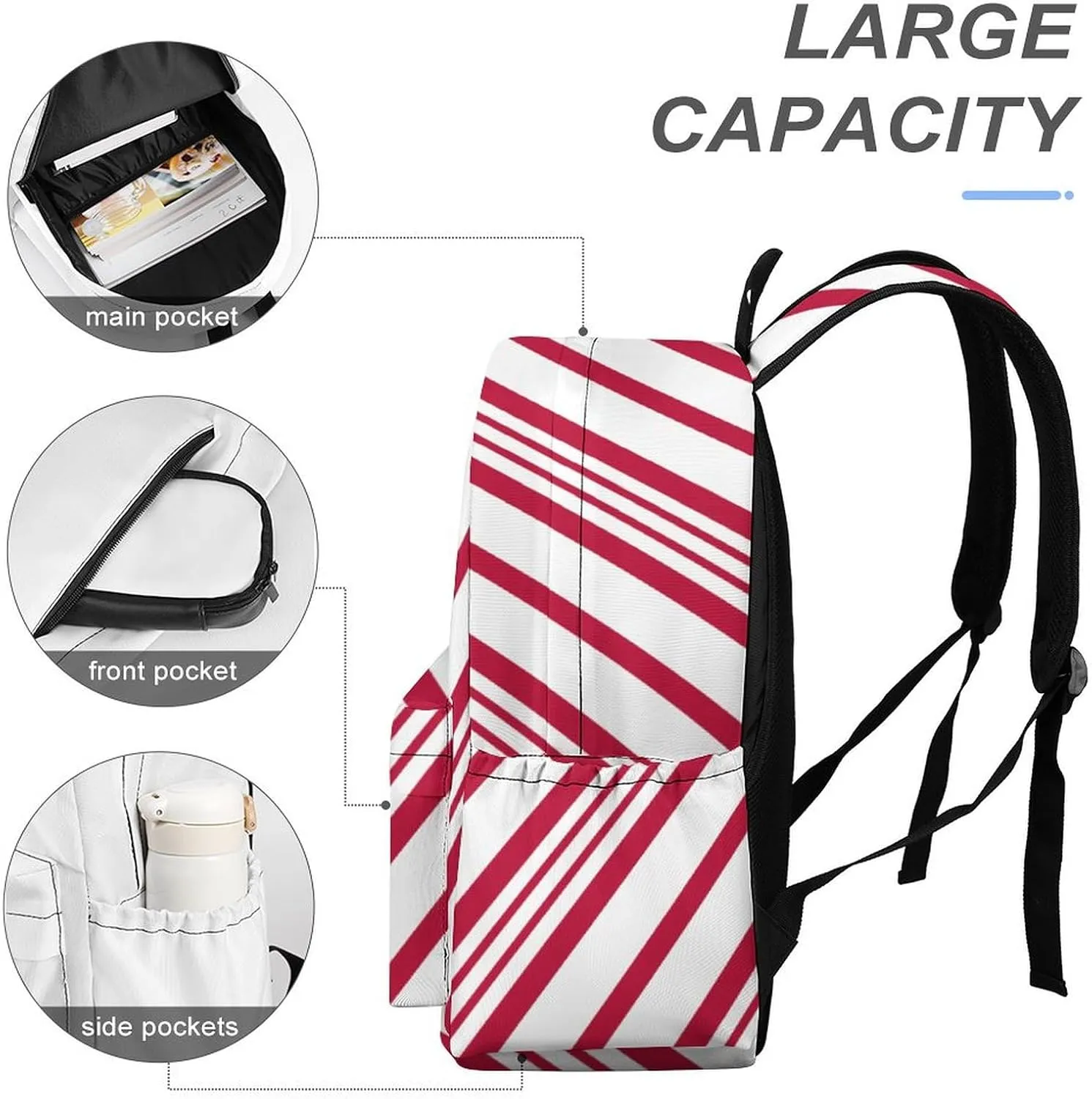Christmas Candy Cane Casual Lightweight Large Capacity Travel Backpack Unisex