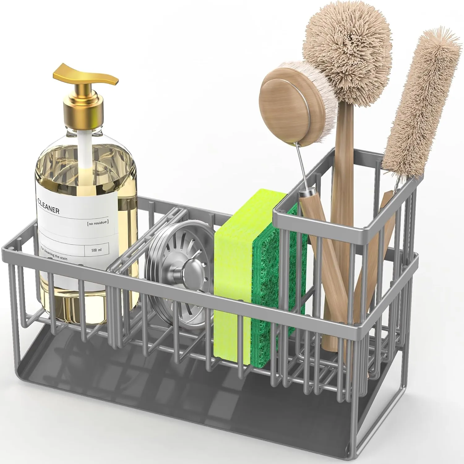 Cisily Kitchen Sink Caddy, Sponge Holder for Kitchen Sink, Kitchen Sink Organzier and Storage with High Brush Holder, 304 Stainless Kitchen Gadgets Sink Accessories, Organizadores de Cocina Grey