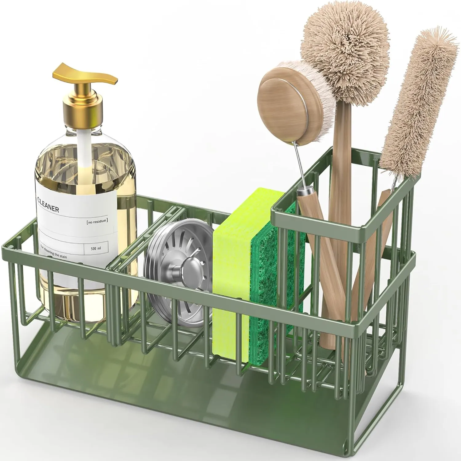 Cisily Kitchen Sink Caddy, Sponge Holder for Kitchen Sink, Kitchen Sink Organzier and Storage with High Brush Holder, 304 Stainless Kitchen Gadgets Sink Accessories, Organizadores de Cocina Sage Green