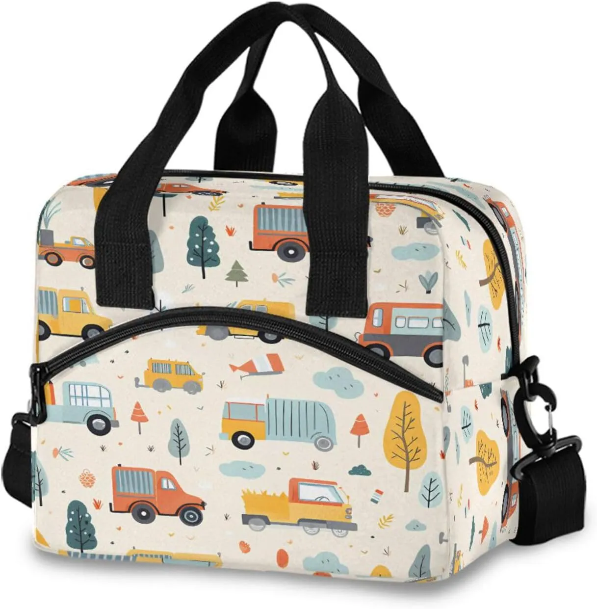 City Transportation Truck Car Tree Lunch Box for Men Women Adults Insulated Lunch Bag Cooler Bag with Adjustable Shoulder Strap for Work Picnic Travel