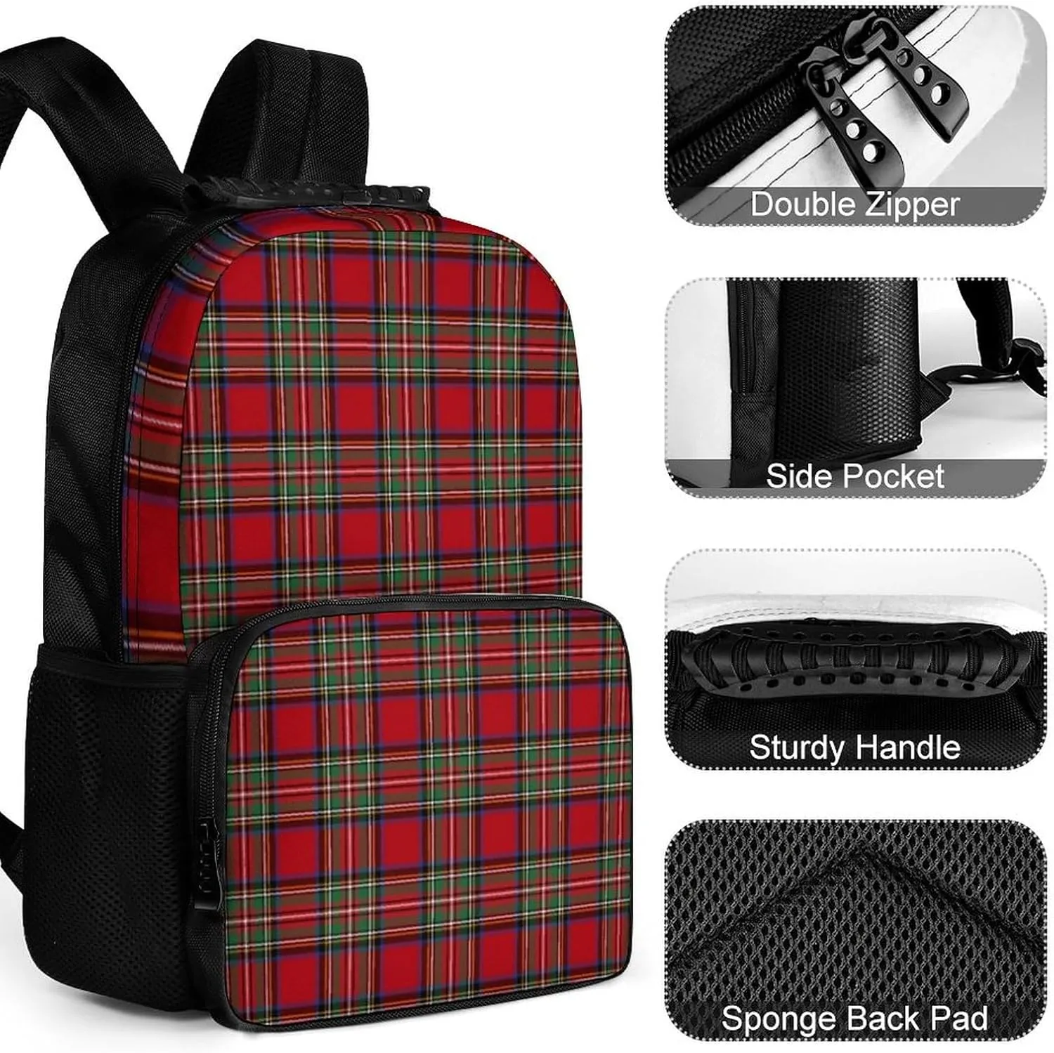 Clan Stewart Plaid Large Capacity Fully Printed Backpack Unisex 16 Inches