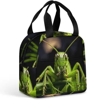 Classic Lunch Box for Men Women,Grasshopper on Grass Reusable Insulated Lunch Bag Cooler for Work Picnic Or Travel