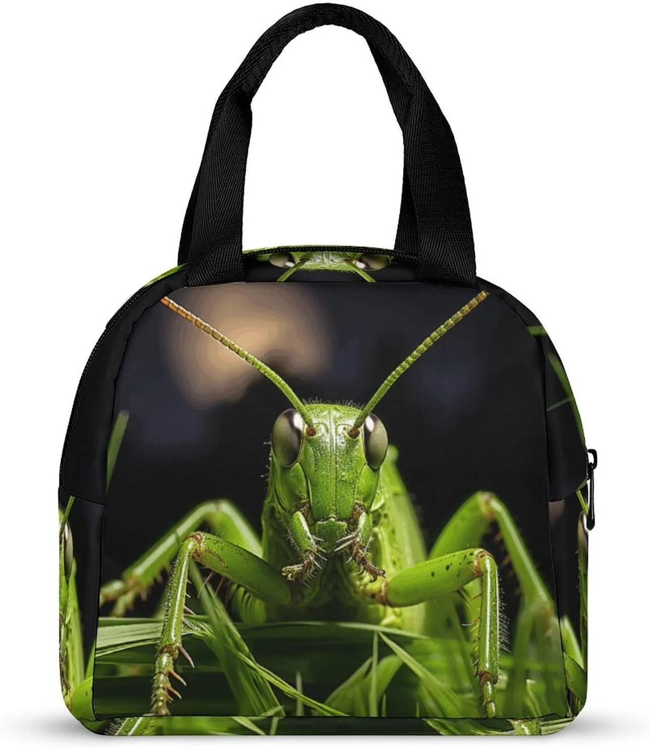 Classic Lunch Box for Men Women,Grasshopper on Grass Reusable Insulated Lunch Bag Cooler for Work Picnic Or Travel