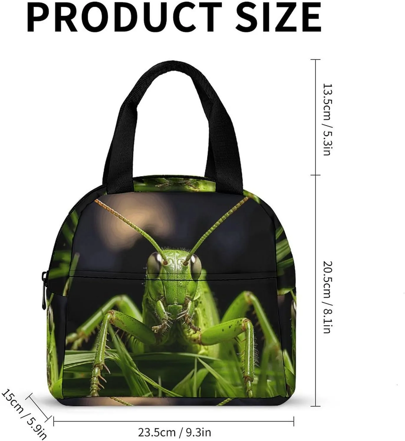 Classic Lunch Box for Men Women,Grasshopper on Grass Reusable Insulated Lunch Bag Cooler for Work Picnic Or Travel