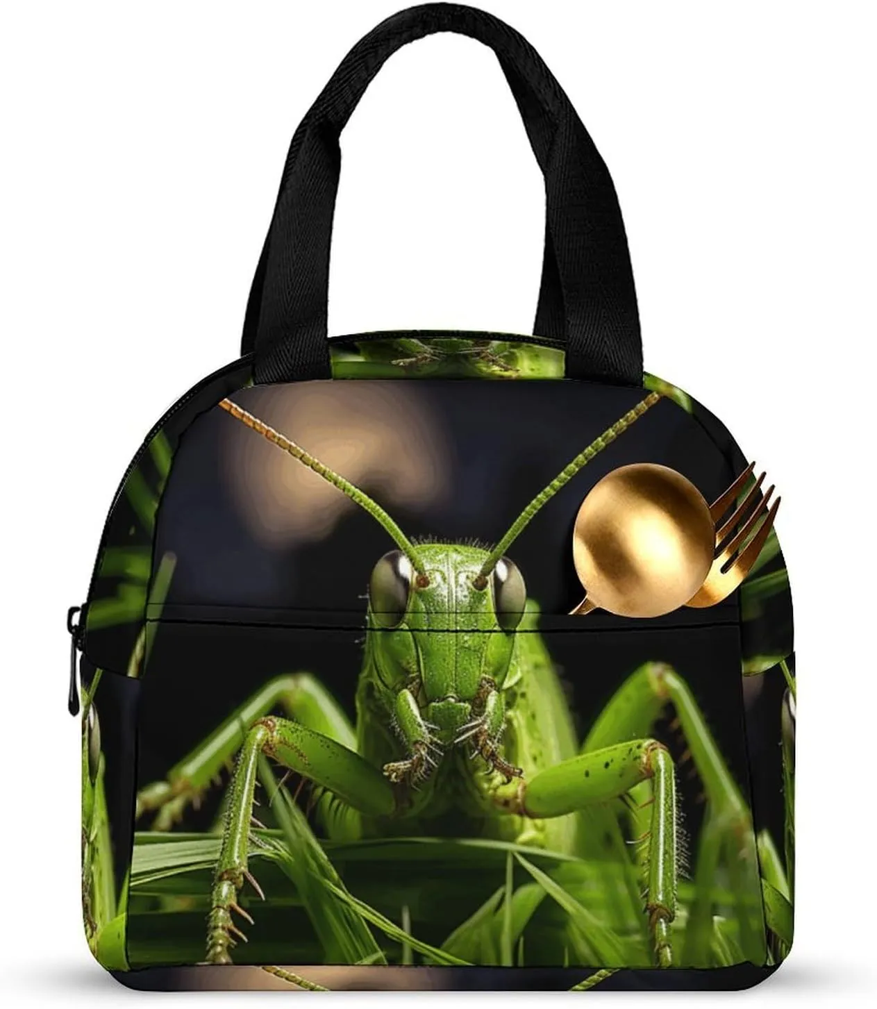 Classic Lunch Box for Men Women,Grasshopper on Grass Reusable Insulated Lunch Bag Cooler for Work Picnic Or Travel