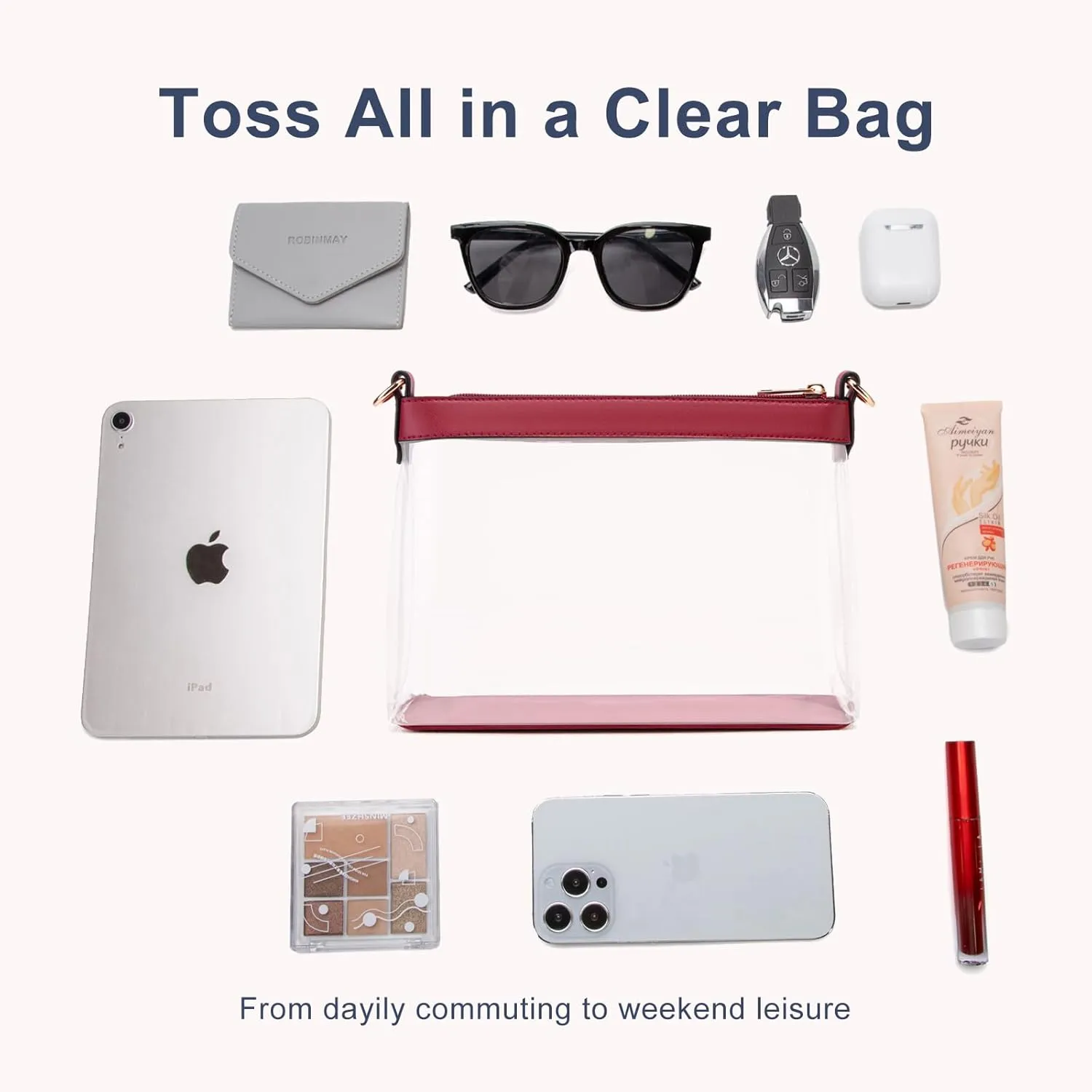 Clear Bag for Stadium Events, Clear Purses for Women, Stadium Approved Clear Crossbody Bag
