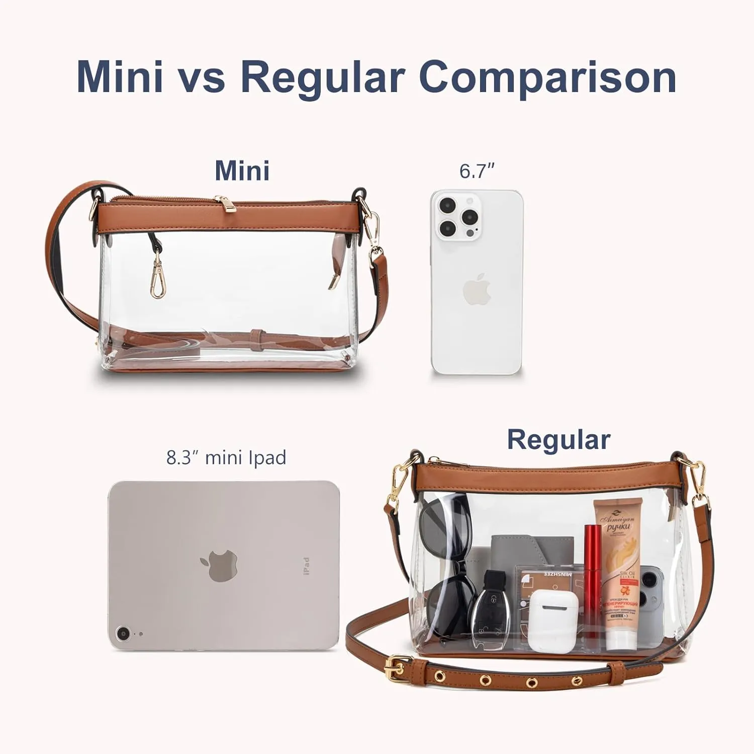 Clear Bag for Stadium Events, Clear Purses for Women, Stadium Approved Clear Crossbody Bag