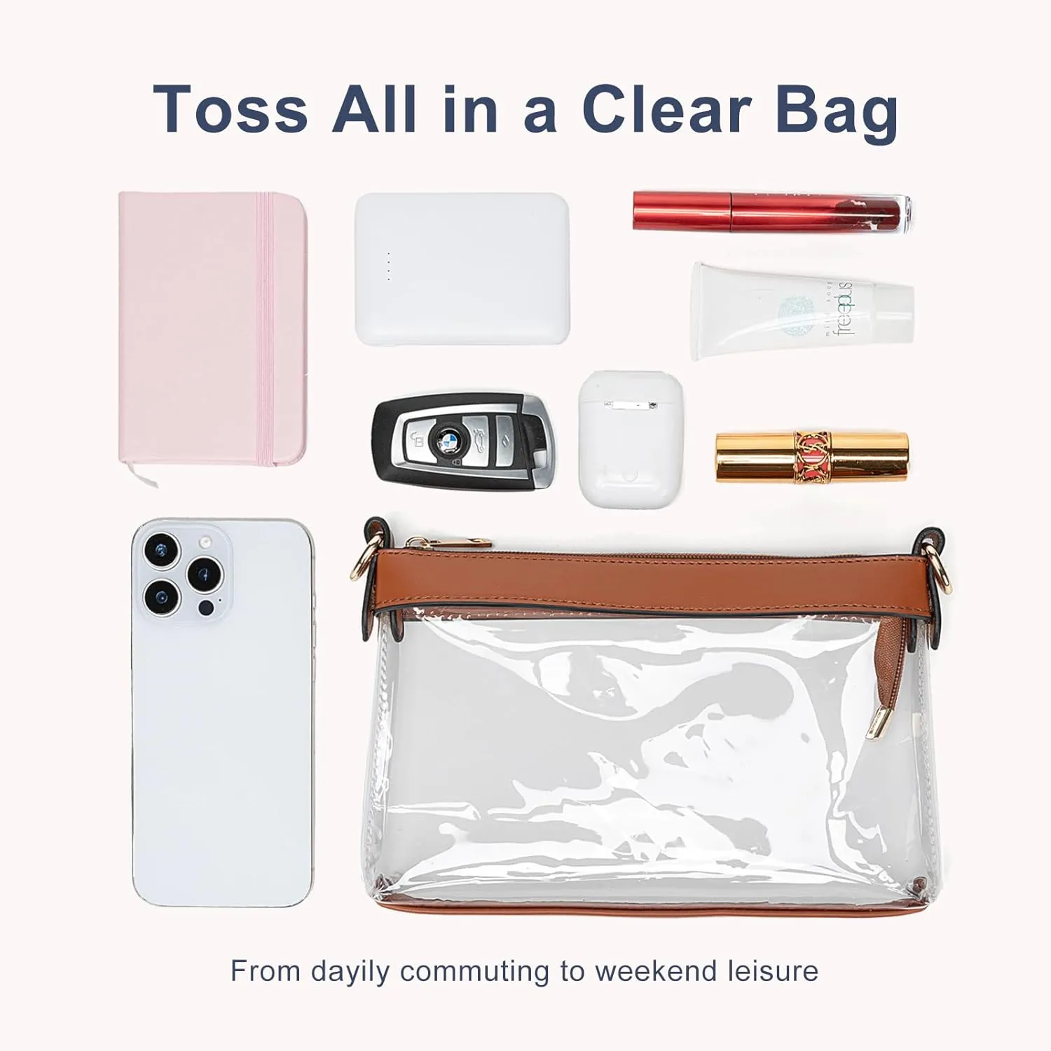 Clear Bag for Stadium Events, Clear Purses for Women, Stadium Approved Clear Crossbody Bag