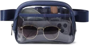 Clear Belt Bag Fanny Pack Stadium Approved, Small Leather Transparent Waist Bag with Adjustable Strap for Concerts Sports Events, Crossbody Purses for Men & Women (Blue)