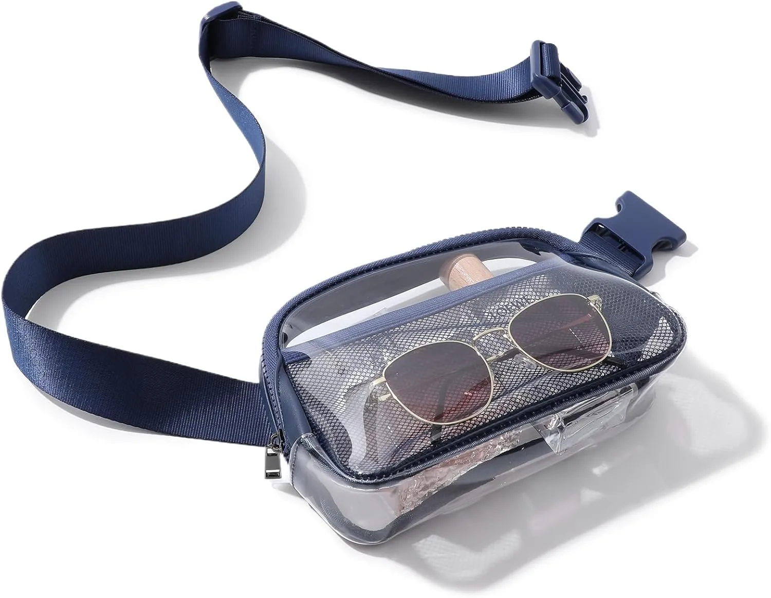 Clear Belt Bag Fanny Pack Stadium Approved, Small Leather Transparent Waist Bag with Adjustable Strap for Concerts Sports Events, Crossbody Purses for Men & Women (Blue)