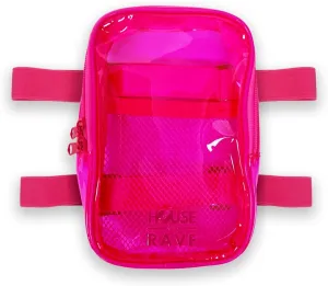 Clear Thigh Bag - Carnival Leg Bag w/Inner Mesh Pocket & Double Zipper - Neon Rave Thigh Bag for Women - Jelly Phone Holder Bag (Pink)