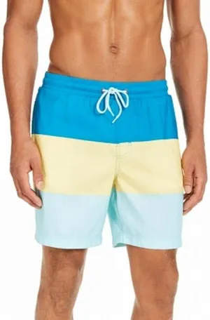 Clubroom Mens Turquoise Drawstring Lined Color Block Classic Fit Swim Trunks S