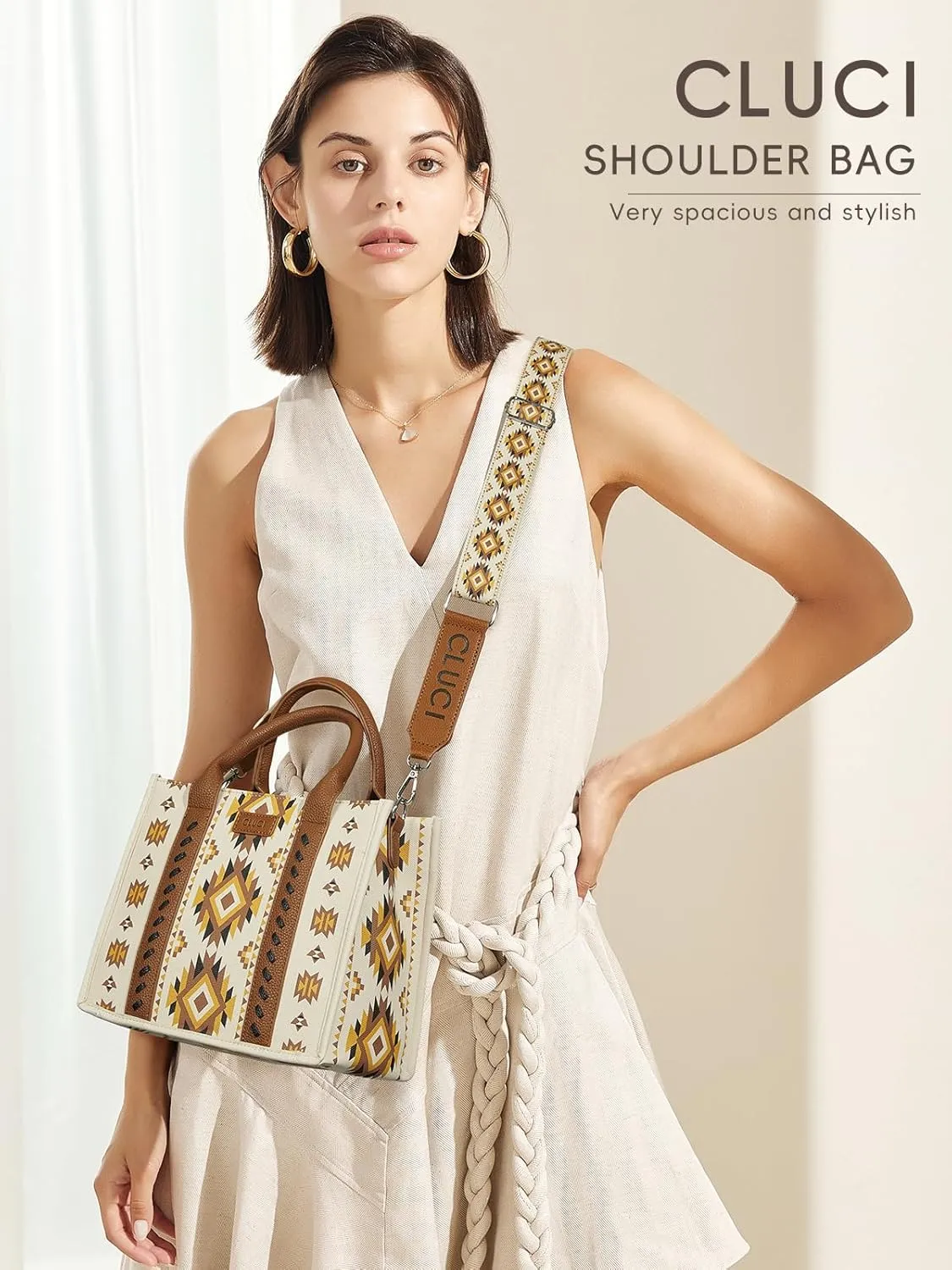 CLUCI Tote Bag for Women,Western Purses Shoulder Handbags Canvas Aztec Crossbody Bag Hobo Bag