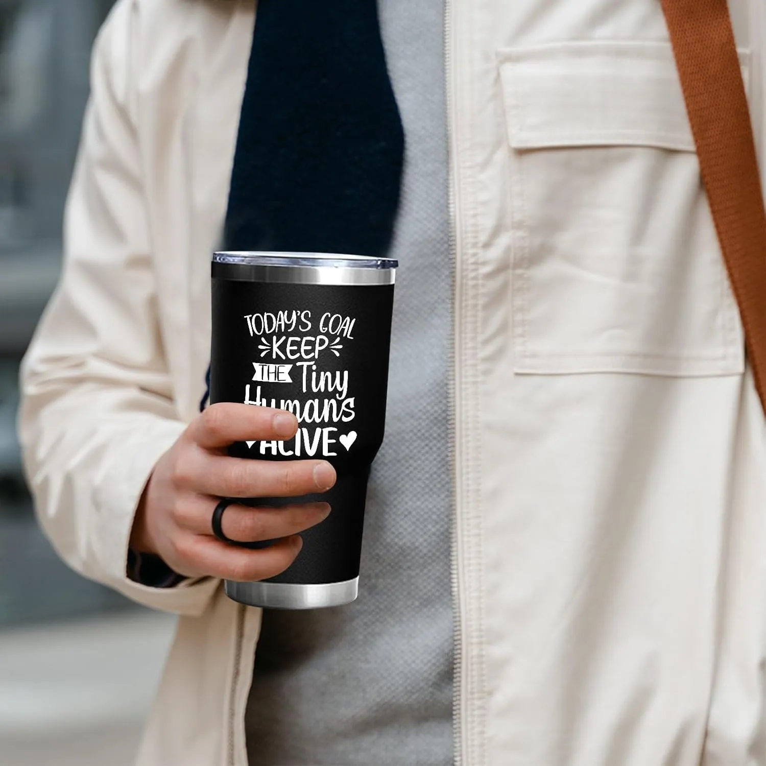 Coffee Tumbler Keep The Tiny Humans Alive Tumbler Insulated for Hot and Cold Stainless Tumbler with Lids and Straws Christmas Gift for Grandpa for Home