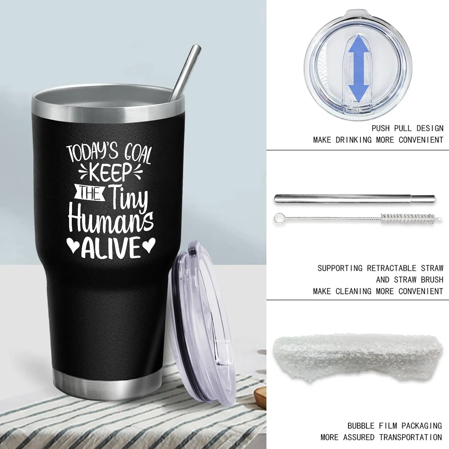 Coffee Tumbler Keep The Tiny Humans Alive Tumbler Insulated for Hot and Cold Stainless Tumbler with Lids and Straws Christmas Gift for Grandpa for Home