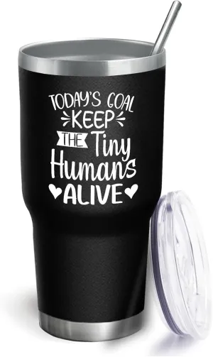 Coffee Tumbler Keep The Tiny Humans Alive Tumbler Insulated for Hot and Cold Stainless Tumbler with Lids and Straws Christmas Gift for Grandpa for Home