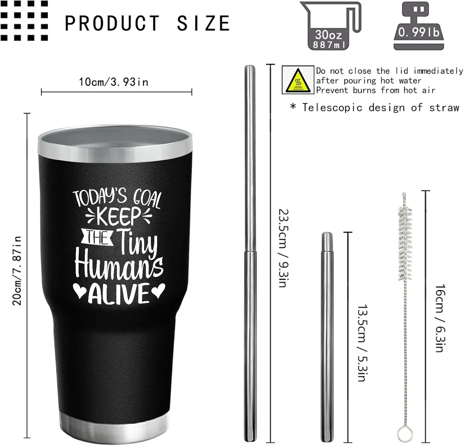 Coffee Tumbler Keep The Tiny Humans Alive Tumbler Insulated for Hot and Cold Stainless Tumbler with Lids and Straws Christmas Gift for Grandpa for Home