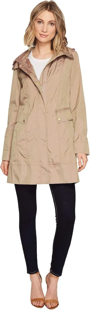Cole Haan Women's Packable Hooded Rain Jacket with Bow