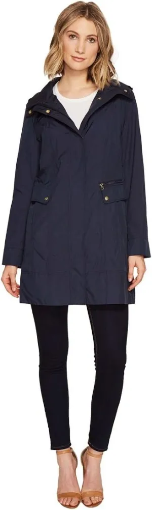 Cole Haan Women's Packable Hooded Rain Jacket with Bow