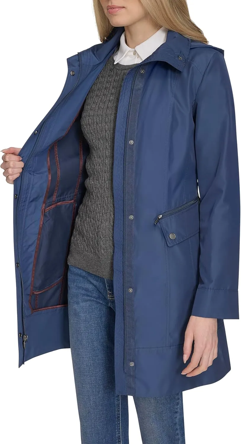 Cole Haan Women's Packable Hooded Rain Jacket with Bow