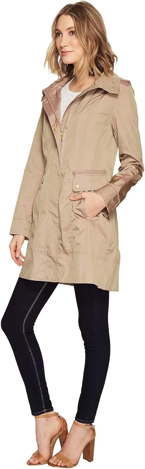 Cole Haan Women's Packable Hooded Rain Jacket with Bow