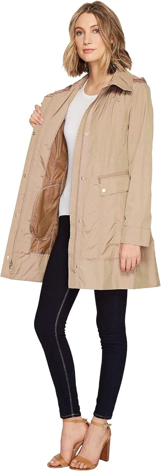 Cole Haan Women's Packable Hooded Rain Jacket with Bow