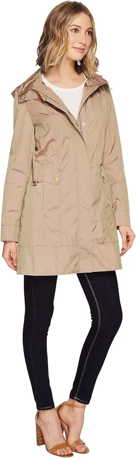 Cole Haan Women's Packable Hooded Rain Jacket with Bow