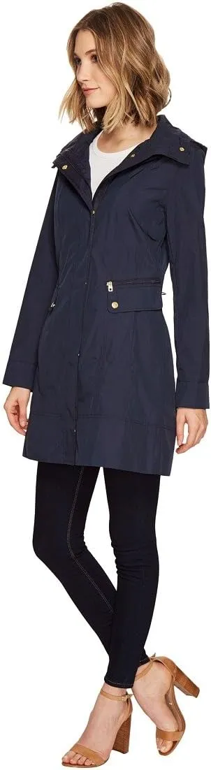Cole Haan Women's Packable Hooded Rain Jacket with Bow