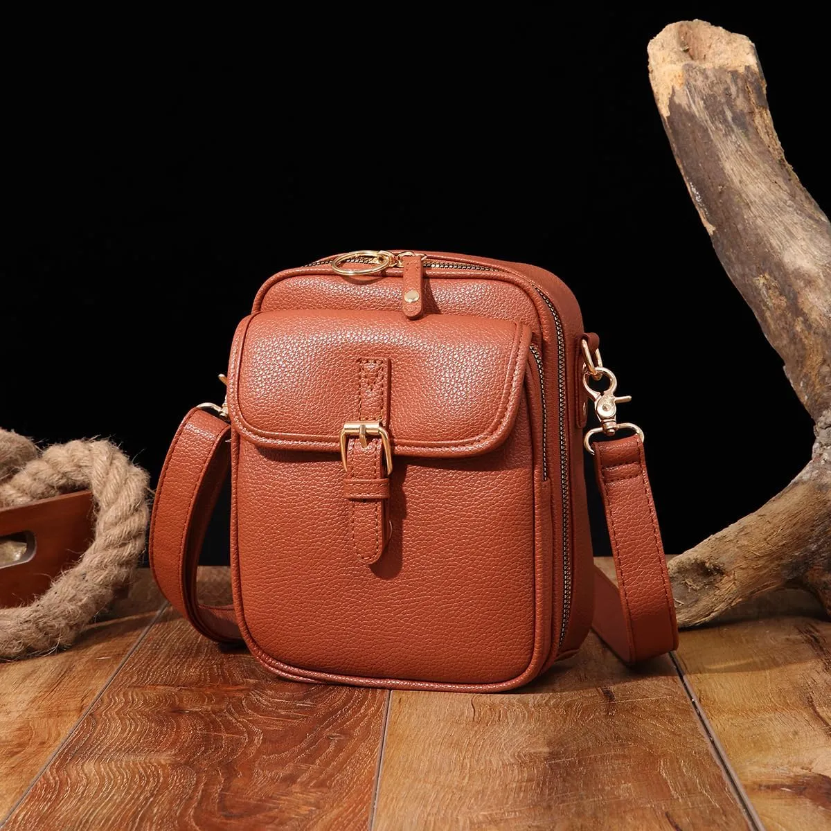 Collaboraten1 Crossbody Leather Bag,2025 New Crossbody Leather Bag with built in wallet, Anti-Theft Retro Design