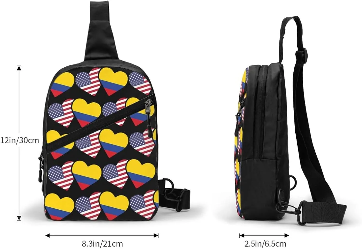 Colombia Flag Heart Colombian American Love Packable Crossbody Bag Portable Sling Bags Foldable Travel Daypack Reusable Sports Shoulder Backpack Diagonally Chest Bag for Workout