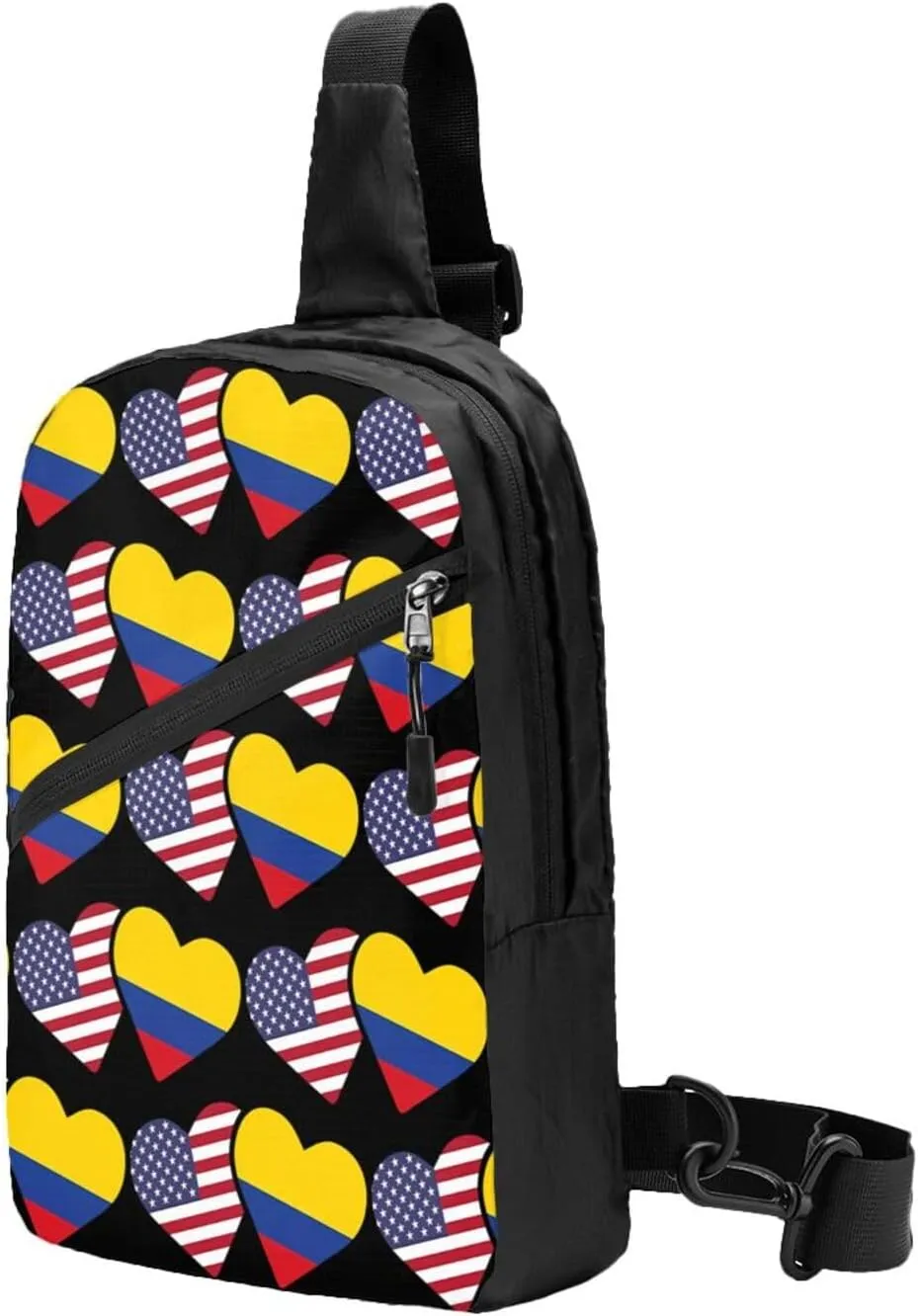 Colombia Flag Heart Colombian American Love Packable Crossbody Bag Portable Sling Bags Foldable Travel Daypack Reusable Sports Shoulder Backpack Diagonally Chest Bag for Workout