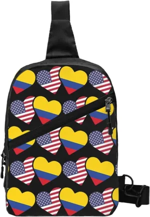 Colombia Flag Heart Colombian American Love Packable Crossbody Bag Portable Sling Bags Foldable Travel Daypack Reusable Sports Shoulder Backpack Diagonally Chest Bag for Workout