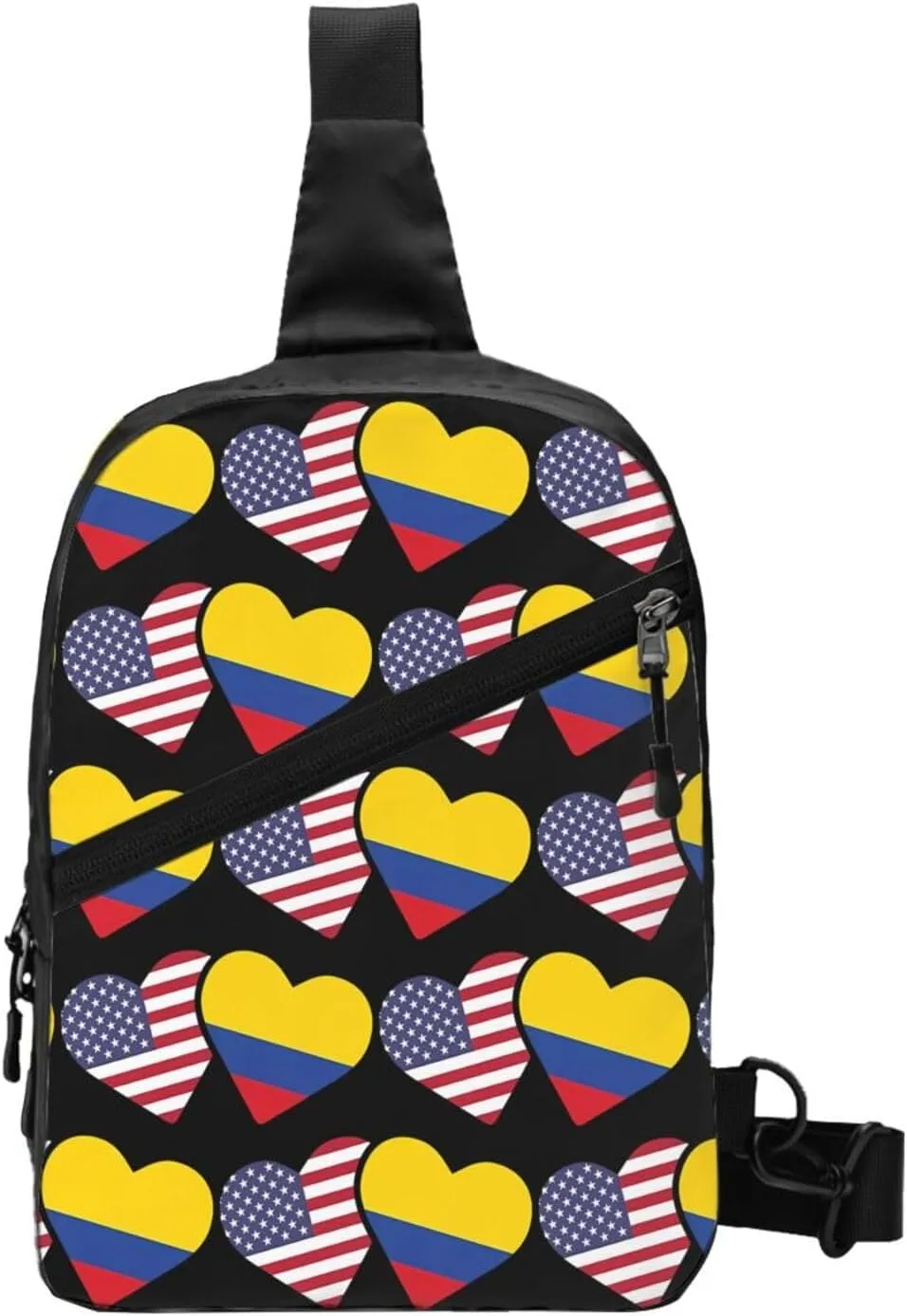 Colombia Flag Heart Colombian American Love Packable Crossbody Bag Portable Sling Bags Foldable Travel Daypack Reusable Sports Shoulder Backpack Diagonally Chest Bag for Workout