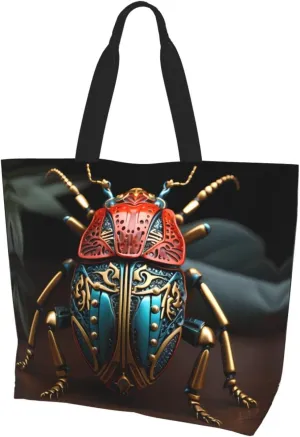 Colorful Beetle Large one-shoulder shopping bag, women's one-shoulder casual handbag, reusable multi-purpose shopping bag