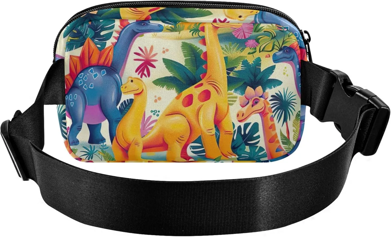 Colorful Dinosaur Jungle Fanny Packs for Women Waterproof Large Hip Belt Bag Cute Travel Waist Pack for Men