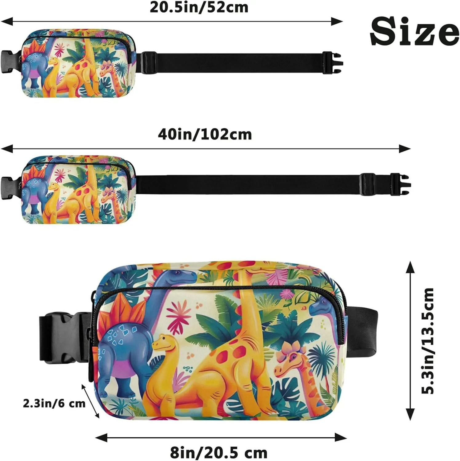 Colorful Dinosaur Jungle Fanny Packs for Women Waterproof Large Hip Belt Bag Cute Travel Waist Pack for Men