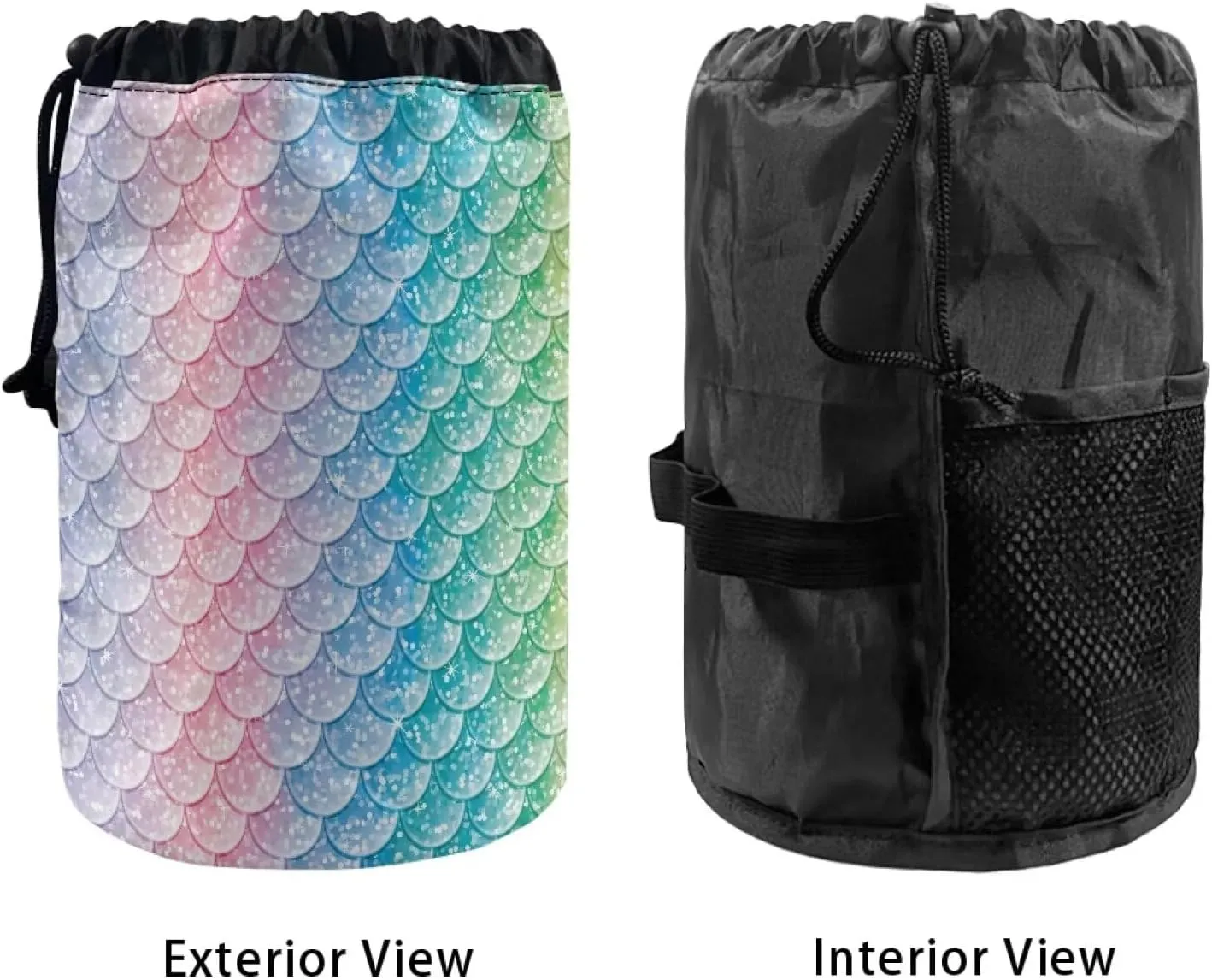 Coloured fish scales drawstring makeup bag opens flat makeup travel organizer barrel drawstring makeup bag collapsible makeup bag portable makeup bag round travel cosmetic bag travel bag