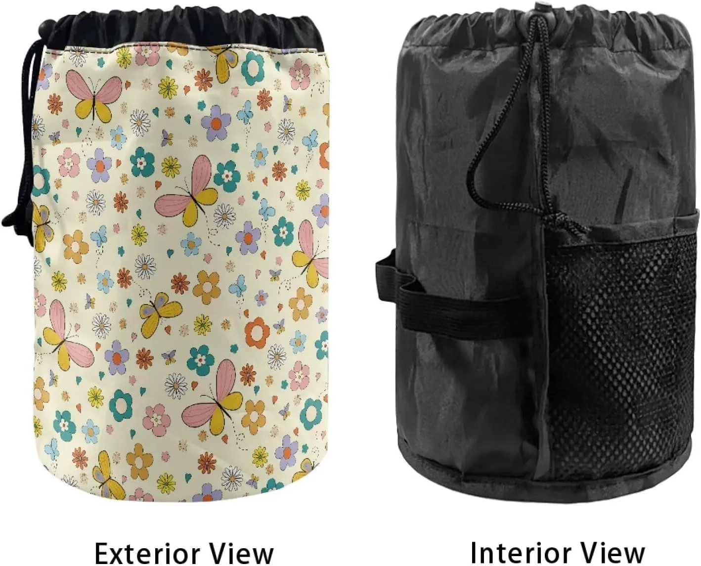 Colourful little flowers drawstring makeup bag opens flat makeup travel organizer barrel drawstring makeup bag collapsible makeup bag portable makeup bag round travel cosmetic bag travel bag