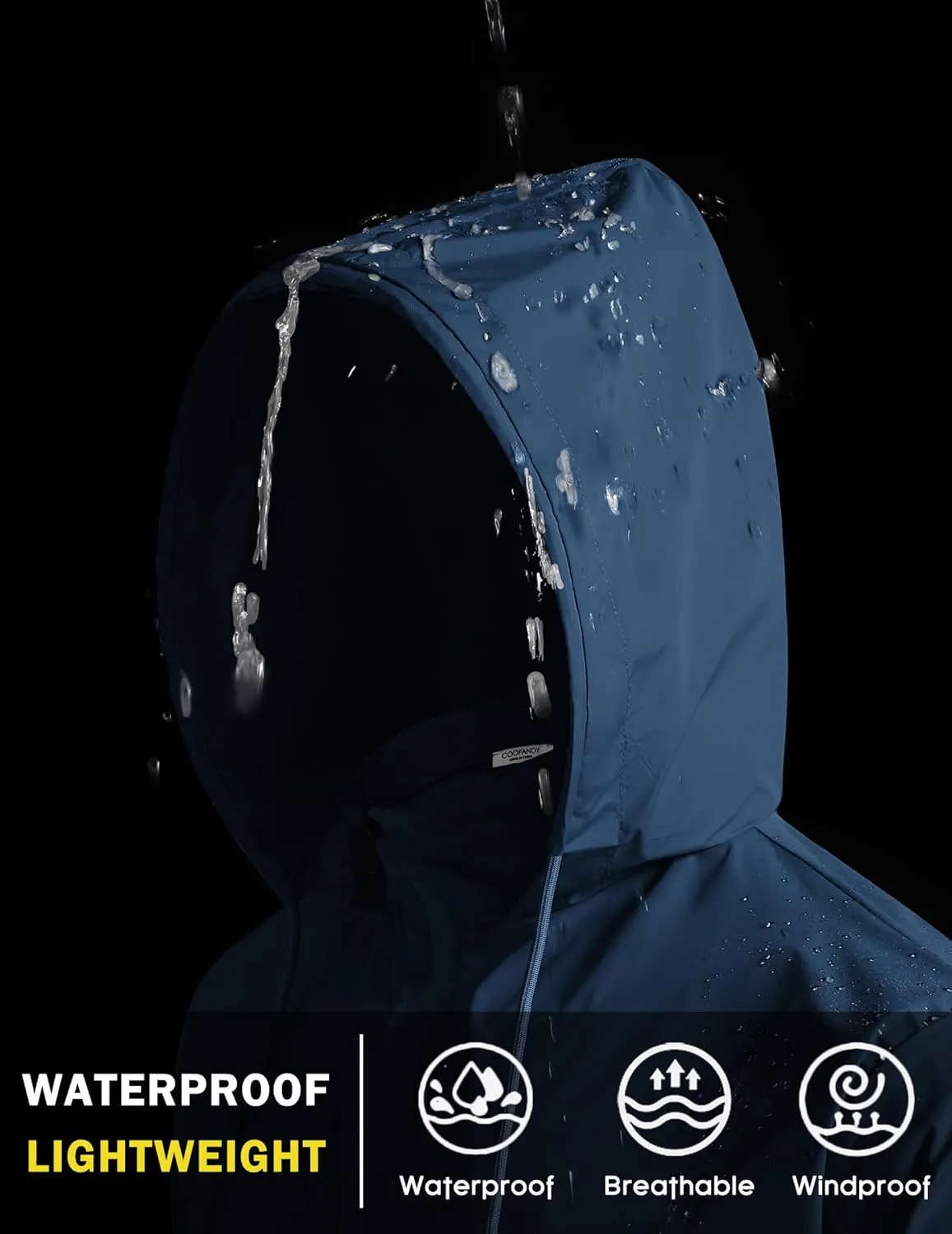 COOFANDY Men's Packable Rain Jacket Lightweight Waterproof Raincoat with Hood Travel Hiking Golf Windbreaker