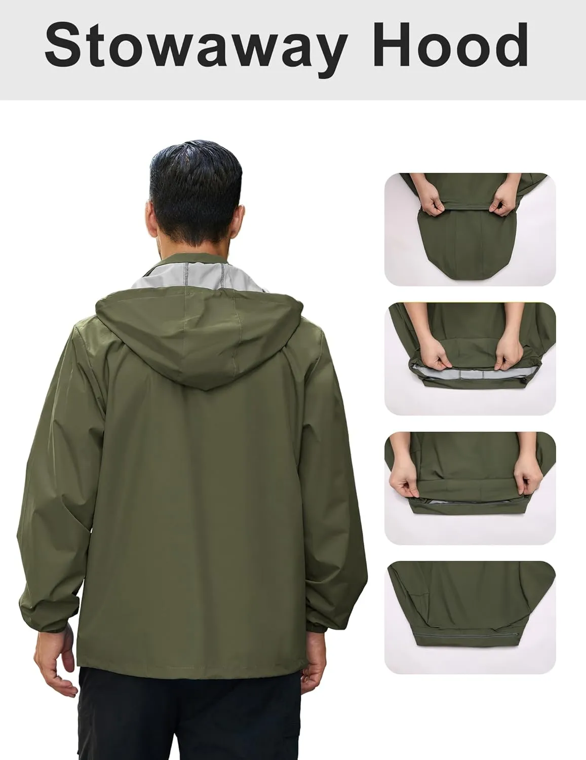 COOFANDY Men's Rain Jacket Waterproof Packable Raincoat Lightweight Rain Shell Hood Travel Golf Hiking Cycling Zip Pockets