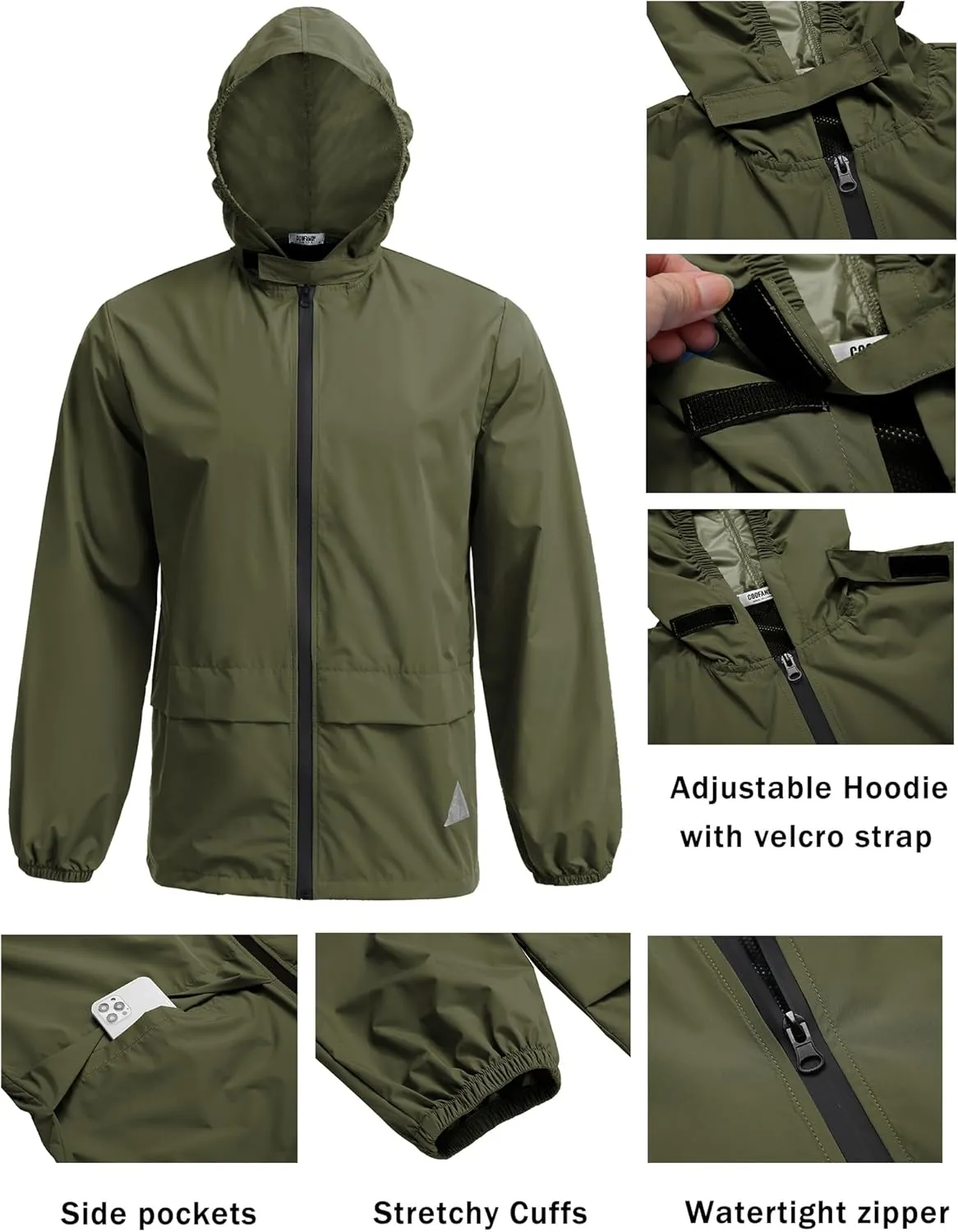COOFANDY Men's Rain Suit 2 Piece Waterproof Breathable Rain Gear Lightweight Rain Jacket Pants Rainwear Suit