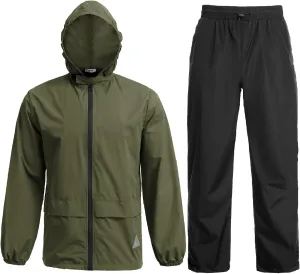 COOFANDY Men's Rain Suit 2 Piece Waterproof Breathable Rain Gear Lightweight Rain Jacket Pants Rainwear Suit