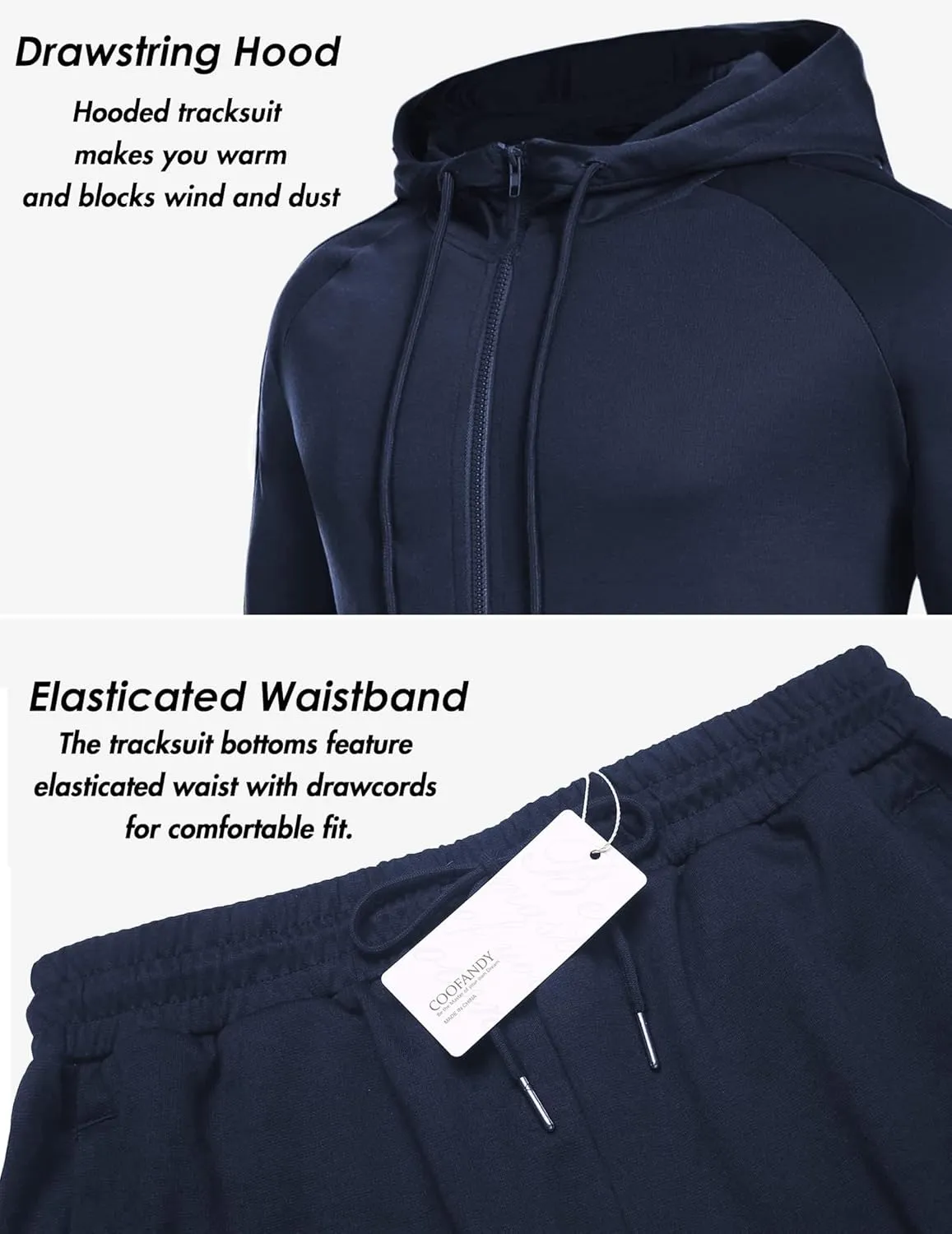 COOFANDY Tracksuit Mens with Zipper Pockets Full Zip Hoodie Sweatsuit 2 Pieces Running Jogging Sports Casual Sweat Suits