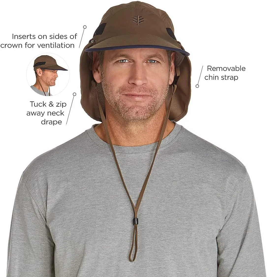 Coolibar UPF 50  Men's Caleb Convertible Fishing Cap - Sun Protective