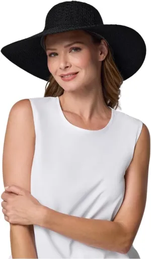 Coolibar UPF 50  Women's Packable Wide Brim Sun Hat - Sun Protective,One Size,Black