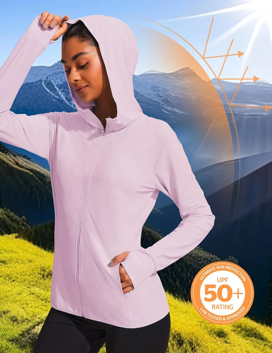 COOrun Women's UPF 50  Sun Protection Hoodie Jackets Full Zip Long Sleeve Active Shirts Outdoor Hiking Running